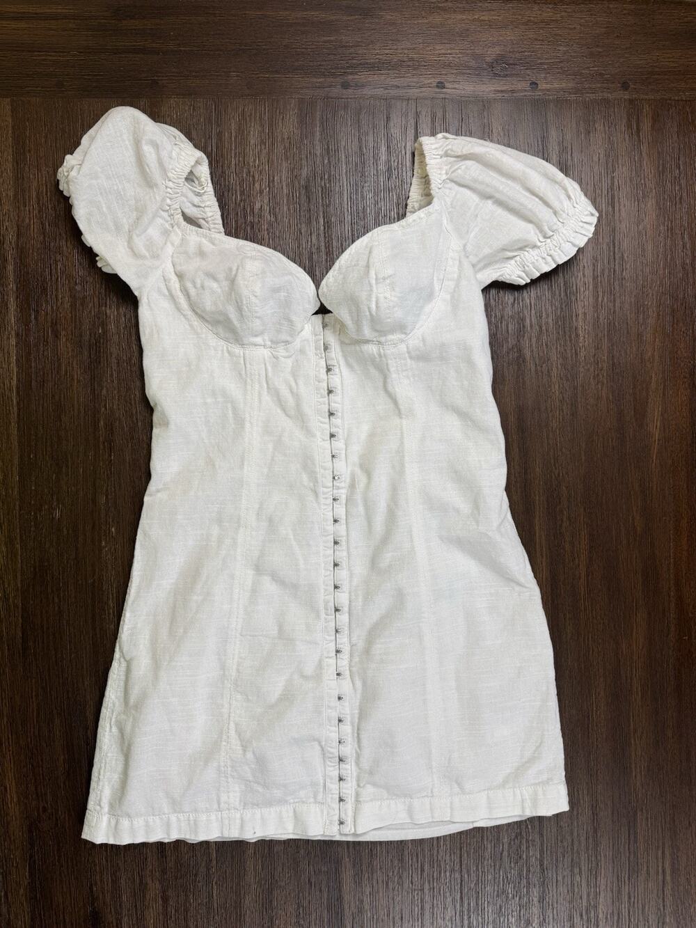 Urban Outfitters White Cotton Mini Dress Corset Bust Puff Sleeve Milkmaid Small
